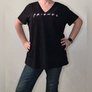 Black FRIENDS Graphic V-Neck Women's T-Shirt